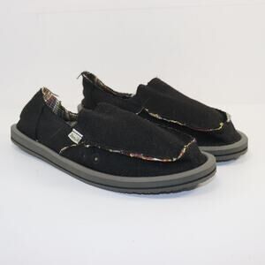 Sanuk Women’s Sidewalk Surfer Black Woven Slip-Ons Size 7 NWOT